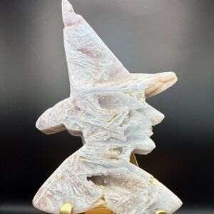 Pink Amethyst White Agate Witch Carving Druzy Crystal Natural 712g Wicked Elphie